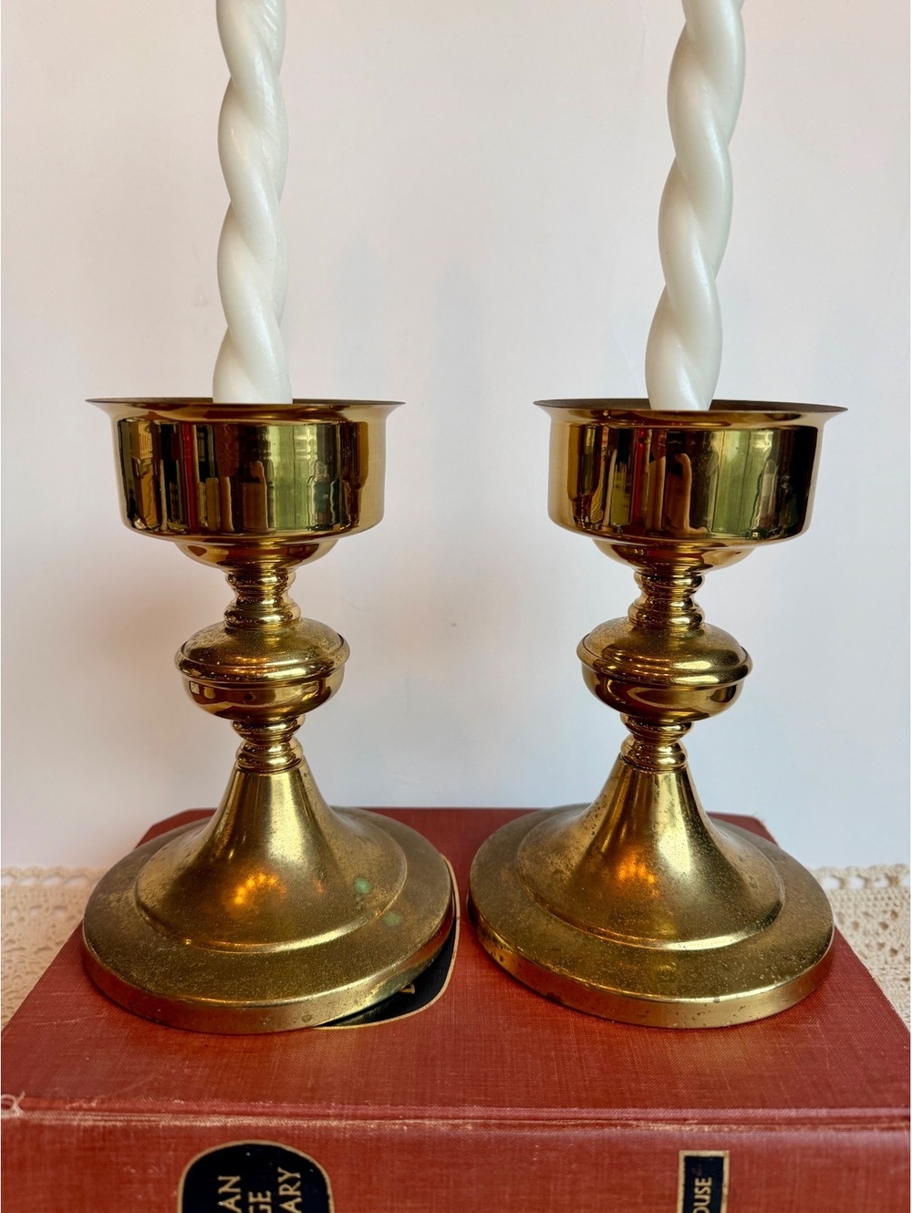 Vintage Copper Craft Brass Candle Holders Pair Missing Hurricane Glass Shades